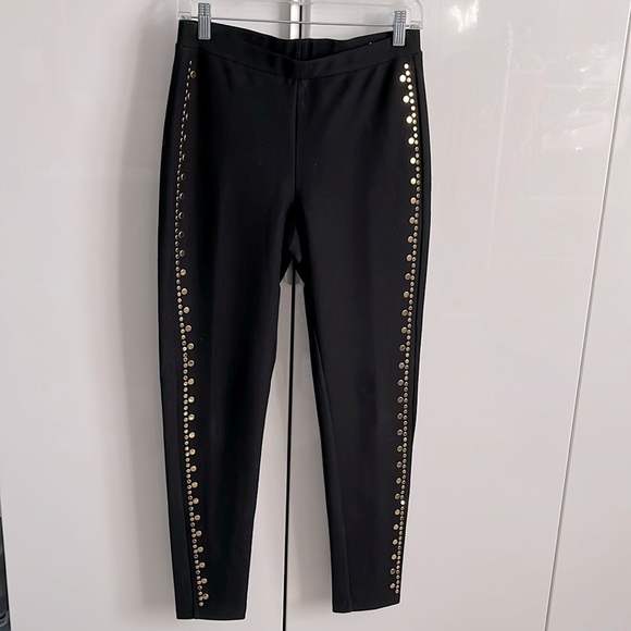 Michael Kors NWOT Gold Studded Black Cotton Pants, Size M - Picture 2 of 9